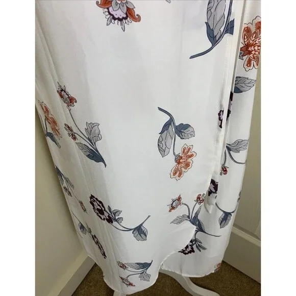 Ann Taylor Loft Floral Print Ruffled Wrap Dress White Side Tie Small Event Flora - Picture 10 of 16